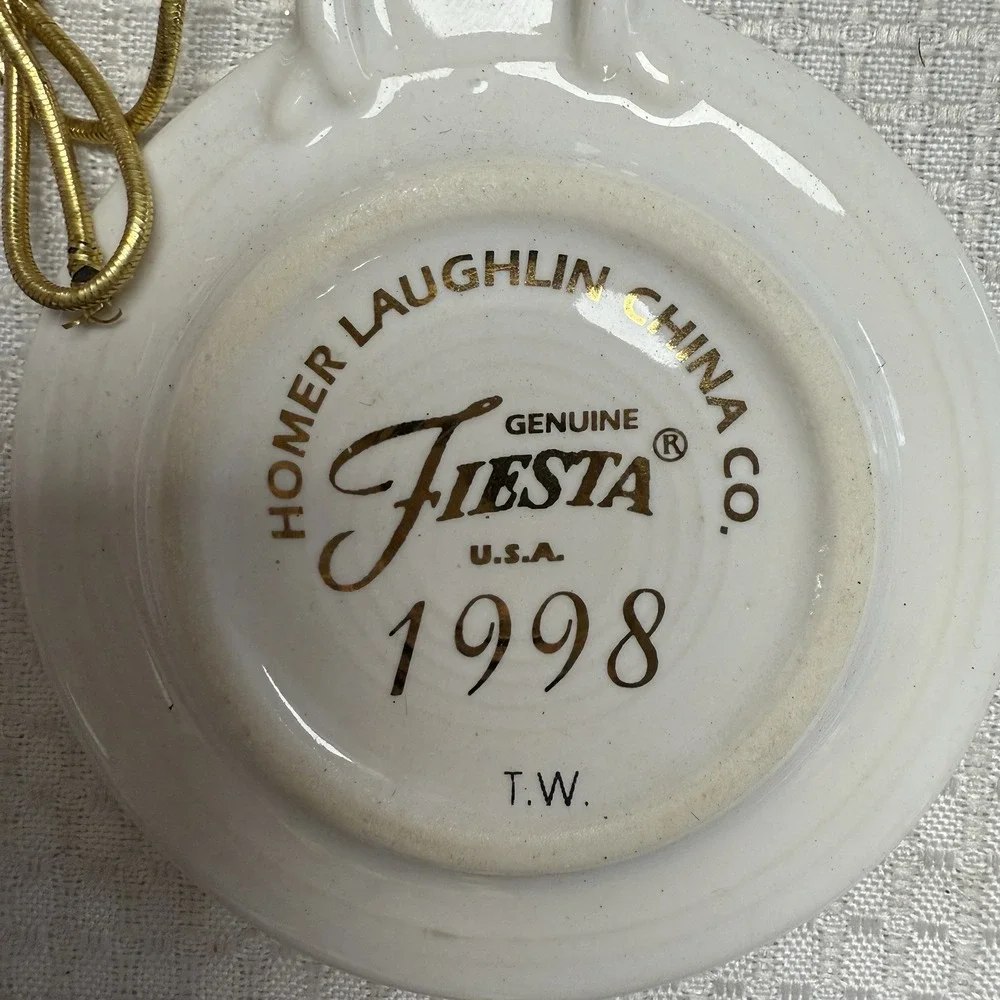 2 Vtg 98 Fiestaware‎ Fiesta Christmas Ornament White Blue Tree Homer Laughlin